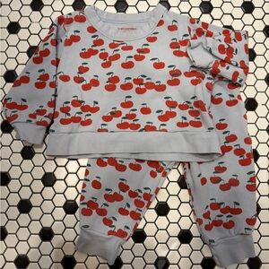 Tiny Cottons Light Blue with Cherry Print Sweatsuit